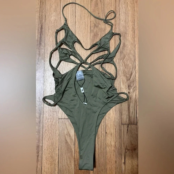 Monica Hansen Beachwear Starlight Cut-Out One-Piece in Green - Picture 5 of 10